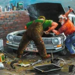 Чинят старую Волгу